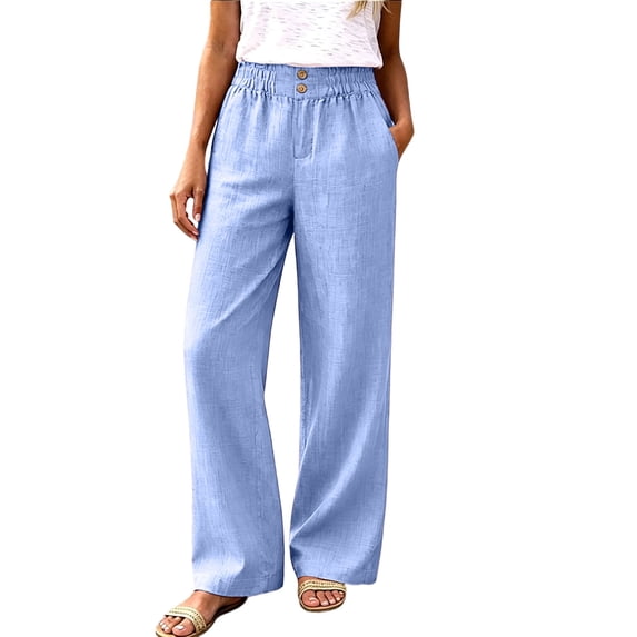 Htrmlpk Women Plus Size Straight Wide-Leg Pants Elastic Waist Summer Full Length Pants Athletic Workout Trousers with Pocket