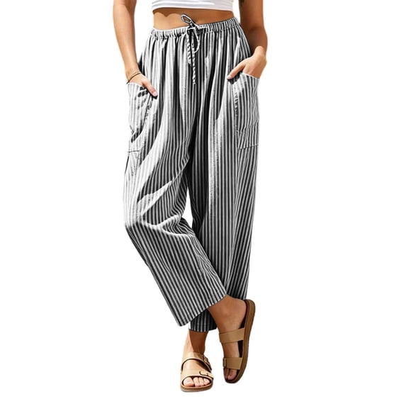 Htrmlpk Women Plus Size Wide-Leg Pants Elastic Waist Summer Athletic Workout Trousers Drawstring Full Length Active Pants with Pocket