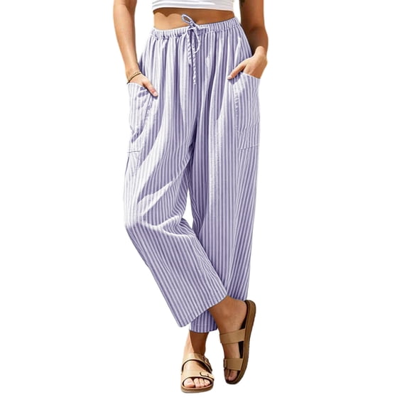 Htrmlpk Women Plus Size Wide-Leg Pants Elastic Waist Summer Athletic Workout Trousers Drawstring Full Length Active Pants with Pocket