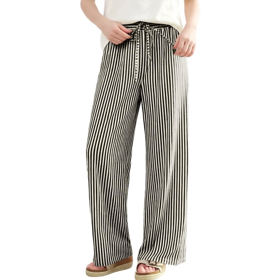 Htrmlpk Women Wide-Leg Pants Elastic Waist Summer Athletic Workout Trousers Full Length Active Pants with Pocket