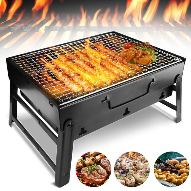 Htwon 13.7" Foldable BBQ Charcoal Grill, Portable Heavy Duty Barbecue Stainless Steel Tabletop Grill Stove with Handle Outdoor Camping Picnic Barbecue BBQ Accessories Tools