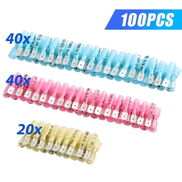 Heat Shrink Spade Connectors 100 PCS Heat Shrink Spade Connector Set - Male & Female Terminals 10-22 AWG Female Spade Connector
