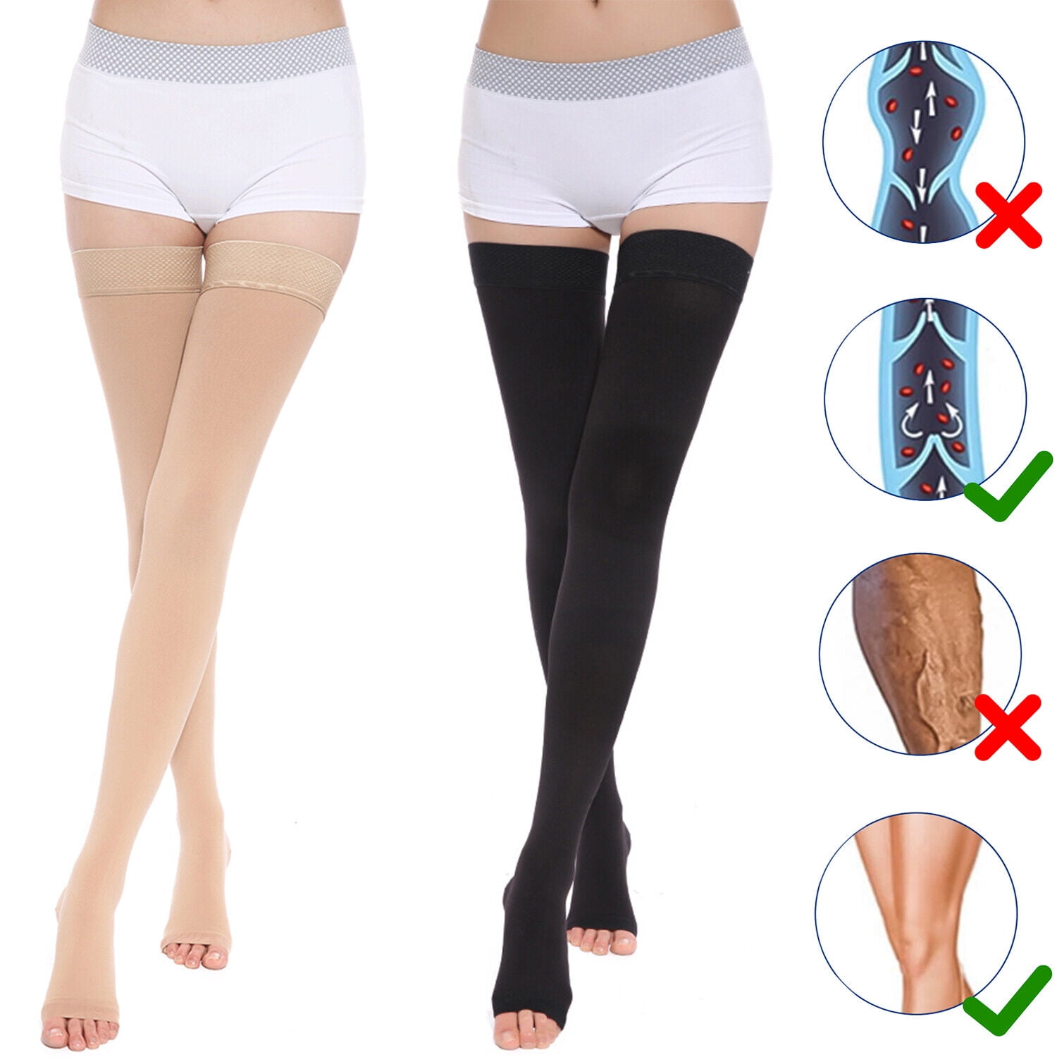 Htwon Compression Stockings Thighhigh Opentoe Socks Varicose Veins, 2030 mmHg