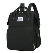 Htwon Diaper Bag Backpack Multifunctional Capacity Travel Backpack with Insulated Milk Bottle Pocket & Foldable Crib USB Charging Port, Black