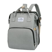 Htwon Diaper Bag Backpack Multifunctional Capacity Travel Backpack with Insulated Milk Bottle Pocket & Foldable Crib USB Charging Port, Grey