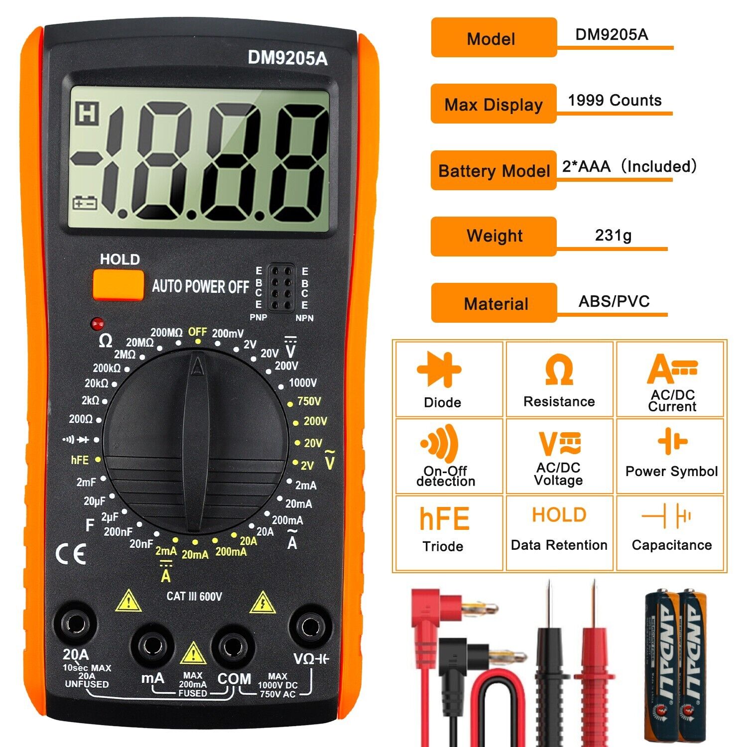 Htwon Digital Multimeter Voltmeter Resistance Capacitance Temp