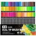 thumbnail image 1 of Htwon Dual Tip Brush Pens Art Markers Calligraphy Pens Fine and Brush Dual Tip Markers Set Art Marker Pastel Colored Fine Point 0.4 for Drawing, Sketching, Painting, Calligraphy, Comic, Set of 72, 1 of 11