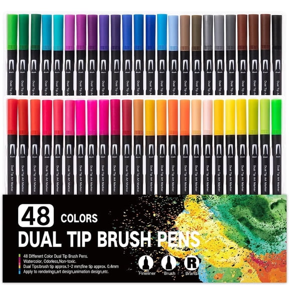 Htwon Dual Tip Brush Pens Art Markers Calligraphy Pens Fine and Brush Dual Tip Markers Set Art Marker Pastel Colored Fine Point 0.4 for Drawing, Sketching, Painting, Calligraphy, Comic, Set of 48