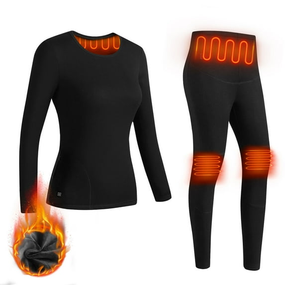 Htwon Electric Heated Mens Thermal Underwear Rechargeable USB Thermal Underwear Set Winter Fleece Base Layer