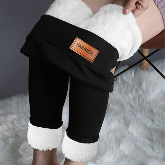 Htwon Fleece Lined Leggings for Women Winter Stretchy Thick Thermal Leggings Cotton Thick Stretch Leggings (Black, XL)