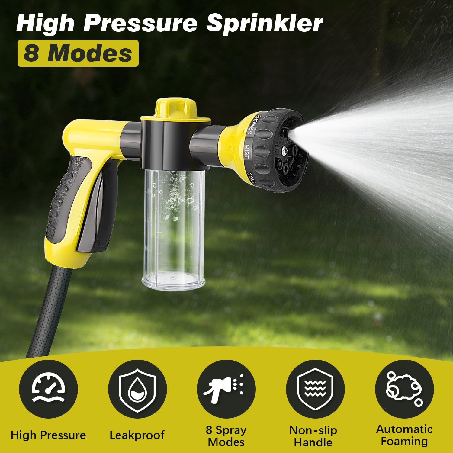 Htwon Garden Hose Nozzle High Pressure 8 Watering Pattern with 3.5Oz ...