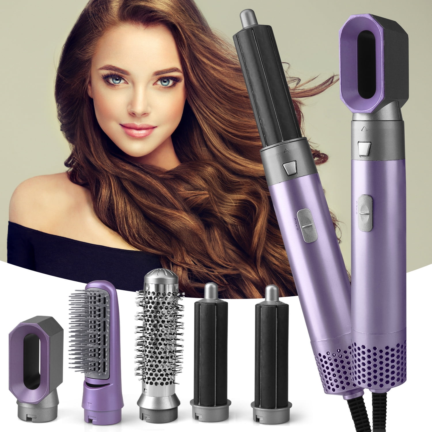 Htwon Hair Blower Hot Air Brush 5 in 1 Electric Hair Comb Rotating Hot