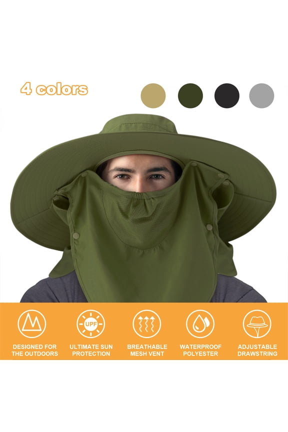 Hat Ear Neck Sun Cover Flap Cap Outdoor Men Women Wide Brim Bucket Green