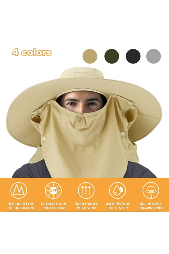 Hat Ear Neck Sun Cover Flap Cap Outdoor Men Women Wide Brim Bucket Khahi