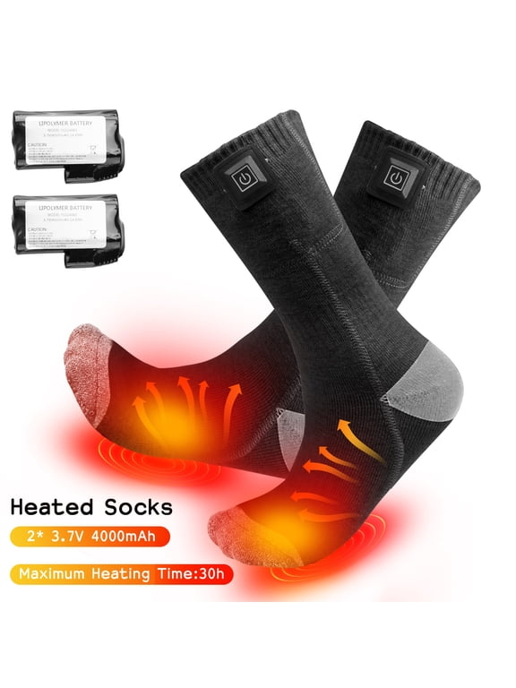 Heated Socks Rechargeable Electric Heating Socks Warm Winter Thermal Socks 4000mAh Electric Battery Socks Foot Warmer, Gray (3 Heating Settings)