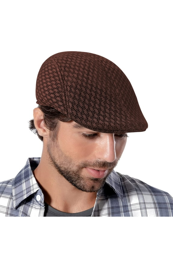 Men Breathable Herringbone Newsboy Gatsby Cap Ivy Flat Hat Winter Golf Cabbie Driving Coffe