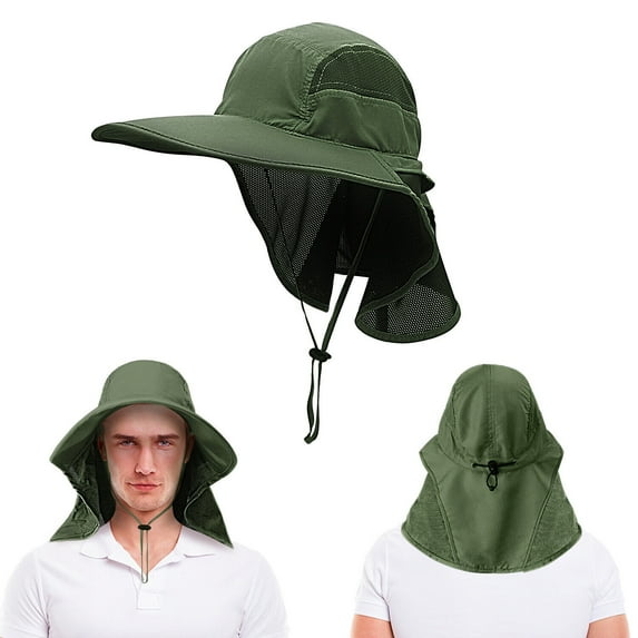 Htwon Men Bucket Hat Wide Brim Neck Cover Flap Boonie Cap Summer Fishing Outdoor Sun