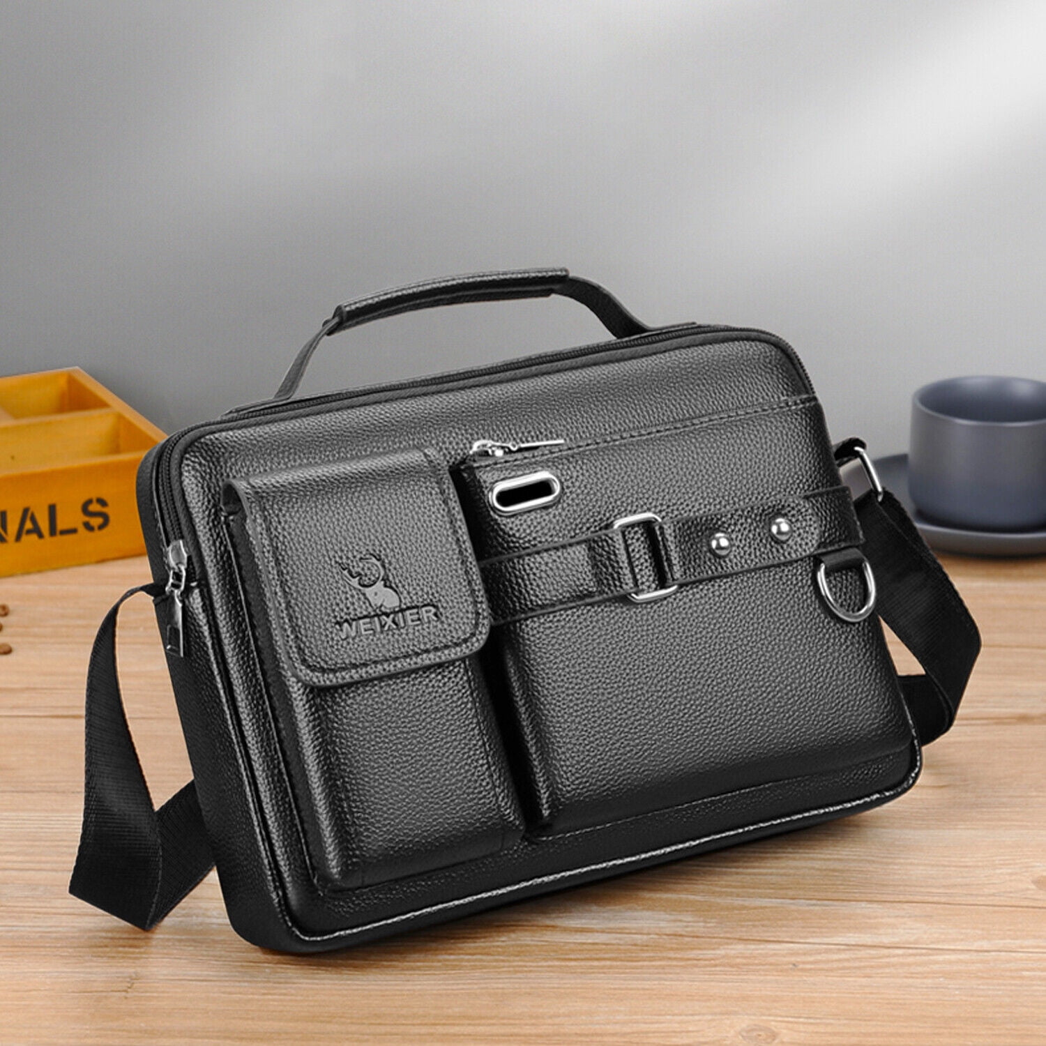 Men's PU Leather Crossbody Briefcase Shoulder Bag Singapore