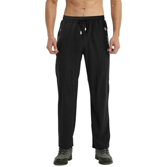 Htwon Men's Sweatpants with Zipper Pockets Open Bottom Drawstring Pants, L