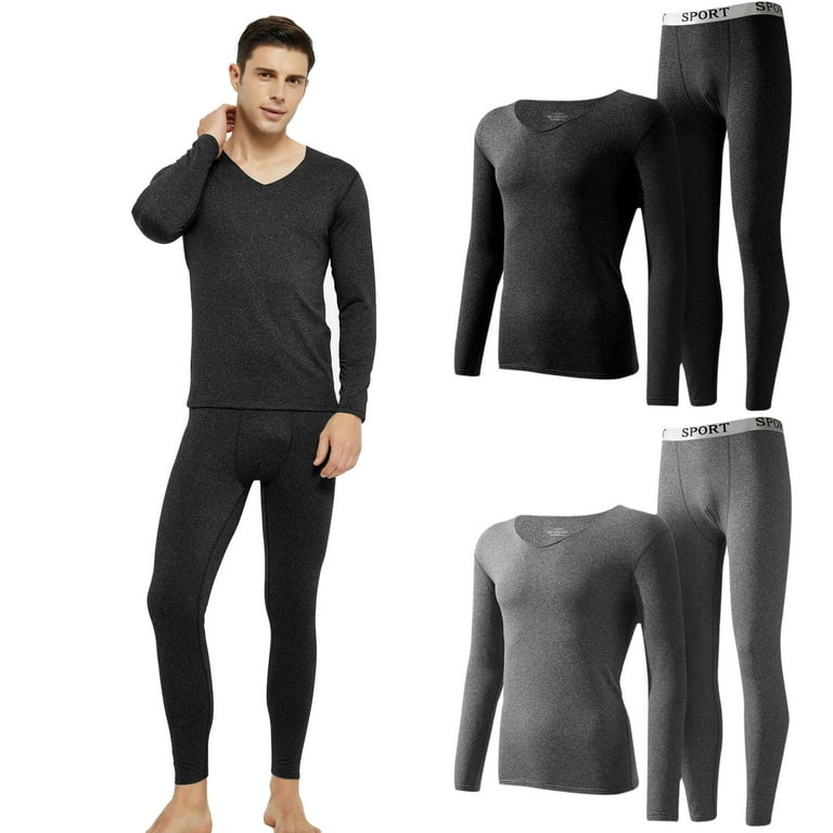 Htwon Mens Thermal Underwear Set Ultra Soft Microfiber Thermal Underwear  for Men Long Johns Sets (Black, XL)
