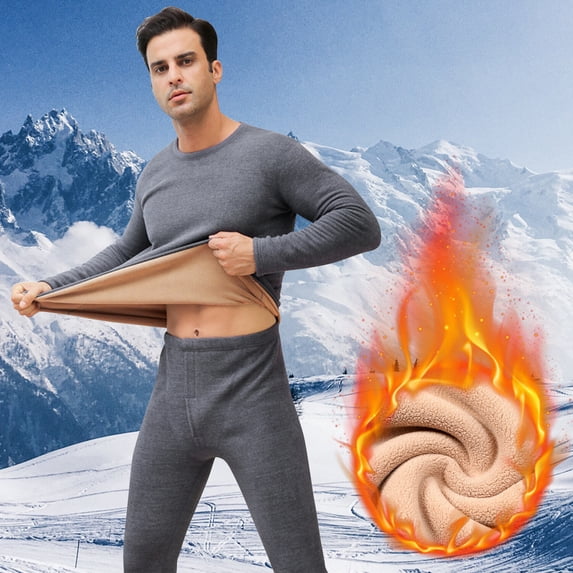 Htwon Mens Thermal Underwear Winter Long Johns Fleece Lined Top Bottom Underwear Set
