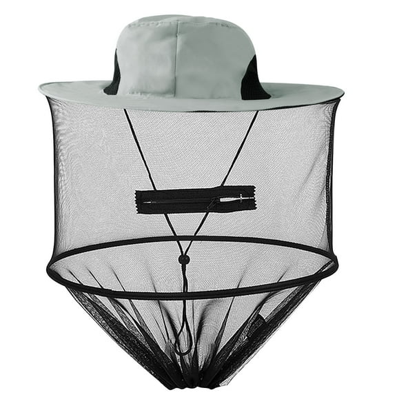 Htwon Mosquito Head Net Sun Hat Bug Bee Protection Mesh Fishing Outdoor Men Women Cap Gray