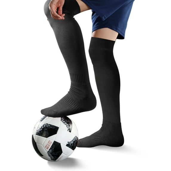 Htwon Soccer Socks Unisex Knee High Breathable Elastic Football Training Sports Tube Socks for Kids, Youths, Adults Black