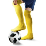 Htwon Soccer Socks Unisex Knee High Breathable Elastic Football Training Sports Tube Socks for Kids, Youths, Adults Yellow