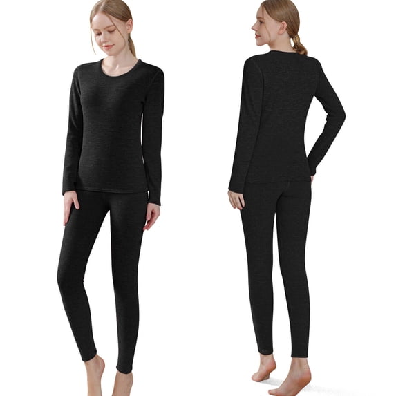 Htwon Thermal Underwear for Women Ultra Soft Thickened Microfiber Lambswool Thermal Underwear Set with Golden Fleece Lined