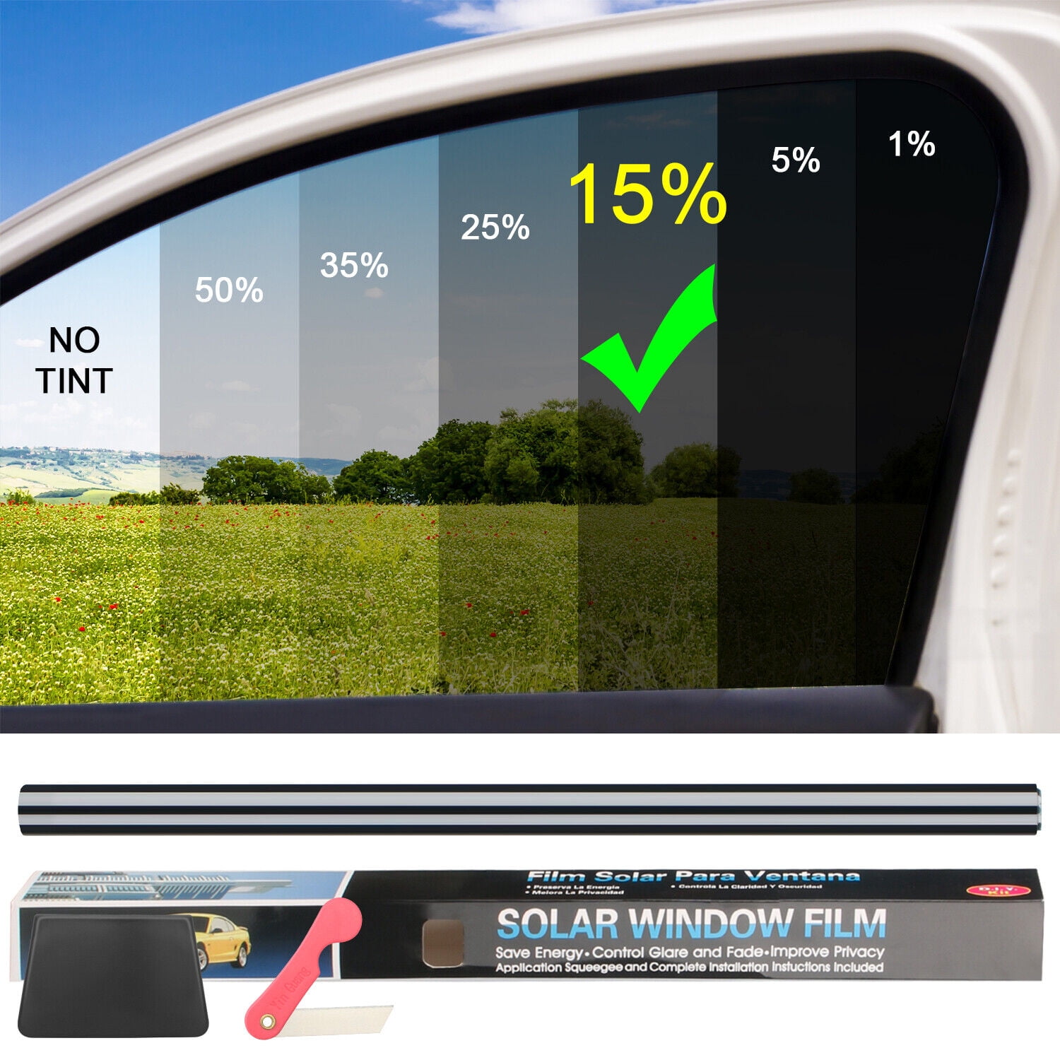 Htwon Window Roll Uncut Tint Film Sunshade VLT 20"x10FT Car Office Home Glass, 15％