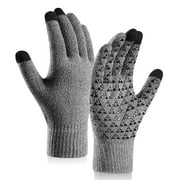 Htwon Winter Gloves Men Touchscreen Winter Work Gloves Warm Fleece Gloves Soft Lining Elastic Cuff Glove (Light Gray)