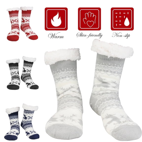 Htwon Winter Women Men Thick Sherpa Fleece Lined Fuzzy Slipper Socks Thermal Non-Skid