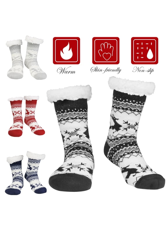Winter Women Men Thick Sherpa Fleece Lined Fuzzy Slipper Socks Thermal Non-Skid