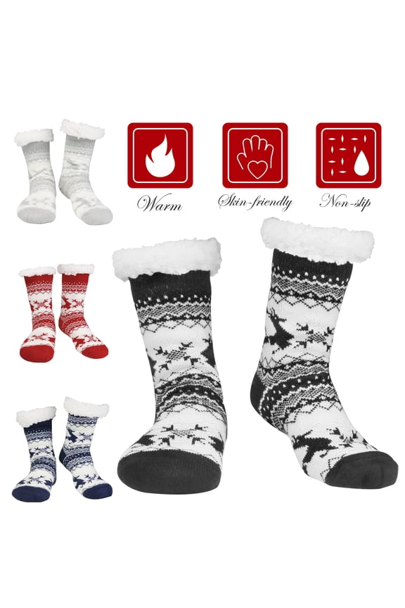 Winter Women Men Thick Sherpa Fleece Lined Fuzzy Slipper Socks Thermal Non-Skid