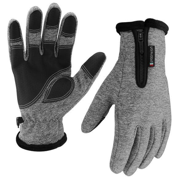 Htwon Winter Work Gloves Fleece Lined Warm Touch Screen Driving Gloves with Zipper Gray M