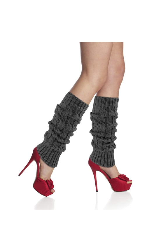 Women Solid Color Knitted Leg Warmers Winter Warm Boot Cover Crochet Long Socks Gray