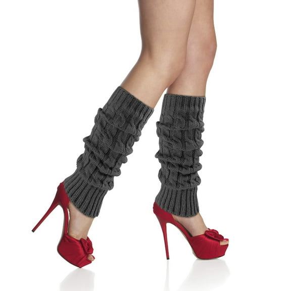 Htwon Women Solid Color Knitted Leg Warmers Winter Warm Boot Cover Crochet Long Socks Gray