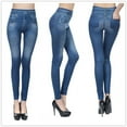 thumbnail image 1 of Htwon Women Stretchy Faux Denim Jeans Leggings High Waist Tummy Control Pencil Pants, 1 of 11