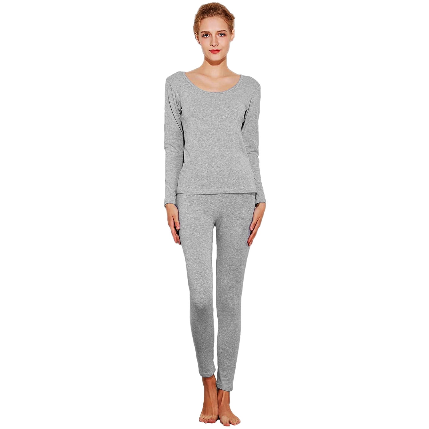 Htwon Women's Cotton Thermal Underwear Set Winter Warm Fleece Lined Top