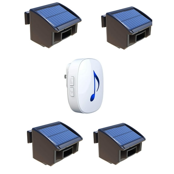 Htzsafe Solar Wireless Driveway Alarm System-1/4 Mile Long Transmission Range-Solar Powered No Need Replace Batteries-Outdoor Weatherproof Motion Sensor DIY Security Alert-1 Receiver and 4 Sensors KIT