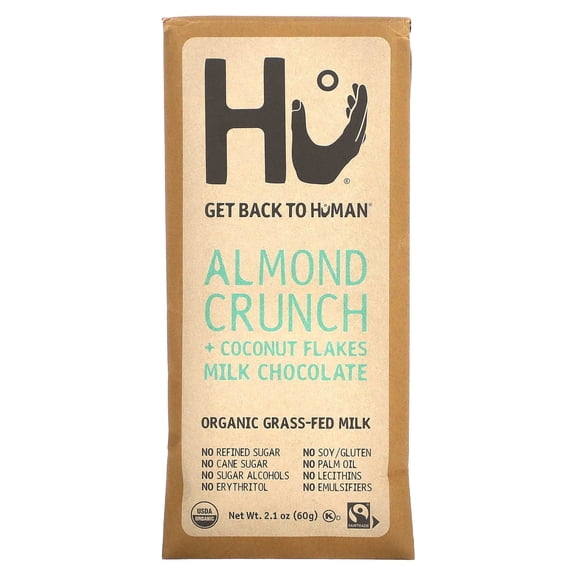 Hu, Almond Crunch + Coconut Flakes, Milk Chocolate, 2.1 oz (60 g) Pack of 4