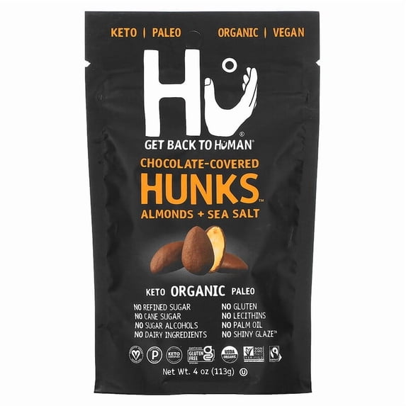 Hu, Chocolate Covered Hunks, Almonds + Sea Salt, 4 oz (113 g) Pack of 2