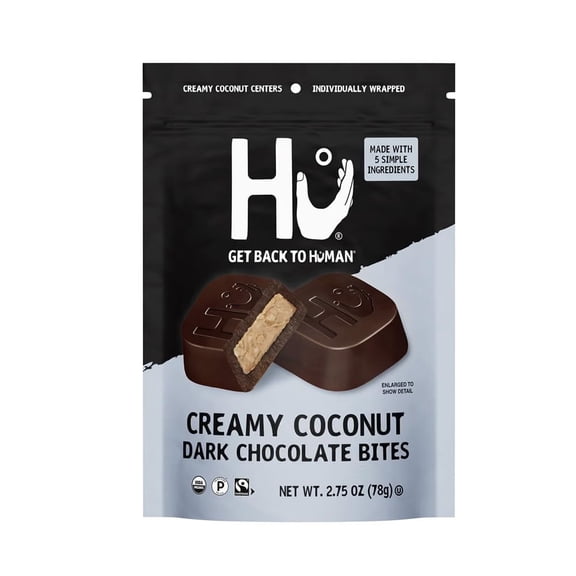 Hu Creamy Coconut Dark Chocolate Bites | 1 Pack | Natural Organic Vegan, Gluten Free, Paleo, Non GMO, Fair Trade Dark Chocolate