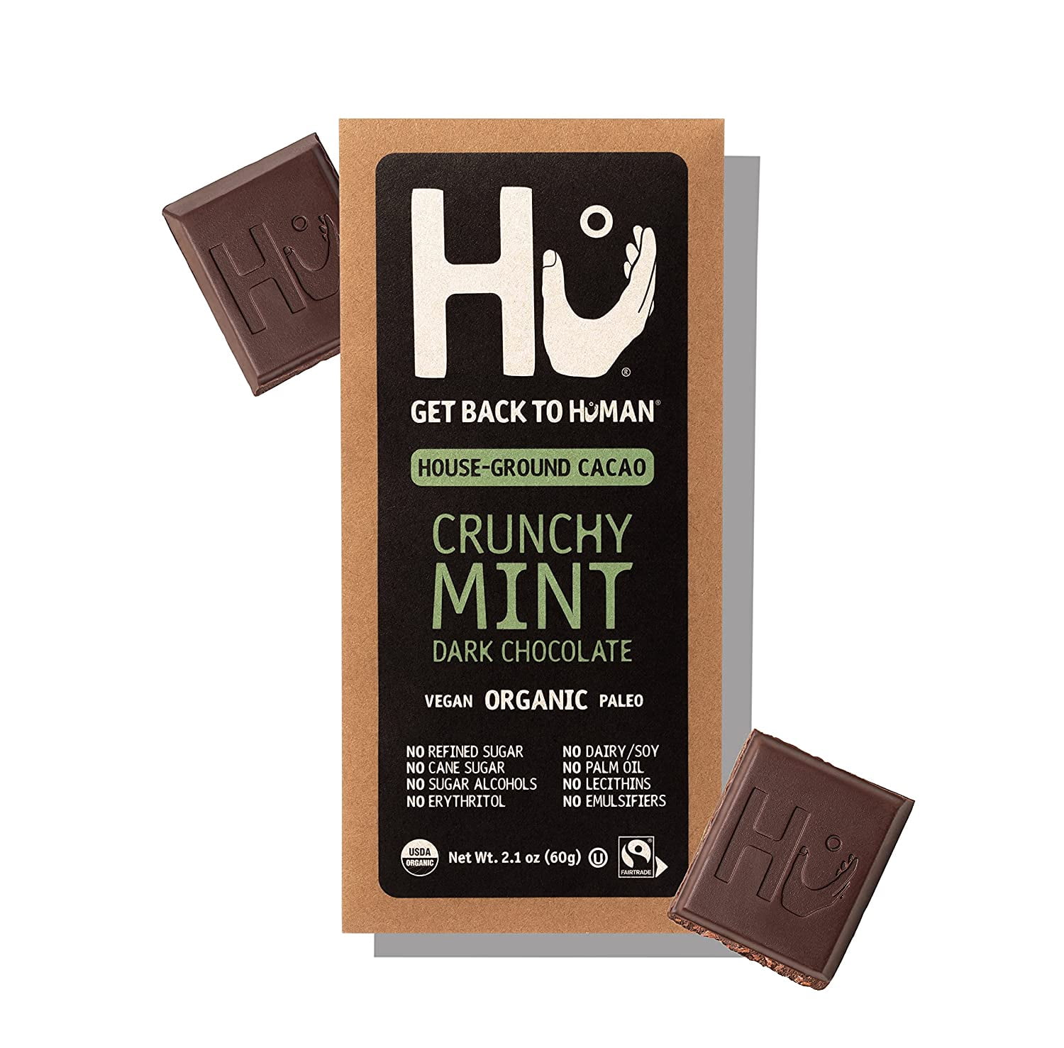 Hu Dark Chocolate Bars | Natural Organic Vegan Chocolate, Gluten Free, Paleo, Non GMO, Fair Trade Dark Chocolate (Crunchy Mint, 4 pack)