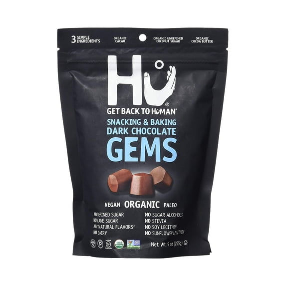 Hu Kitchen Dark Chocolate Gems for baking and snacking, 6 count 9 Oz bags, vegan and paleo