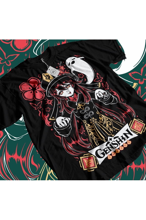 Hu Tao Genshin Impact Japan Aesthetic Anime Japanese Vaporwave Genshin Impact Raiden Shogun Gaming T-Shirt, Anime Waifu Shirt,Black color,size M