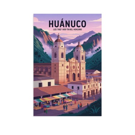 Huánuco Peru Vintage Travel Poster with Tropical Mountains And Peaceful Sky Canvas Poster