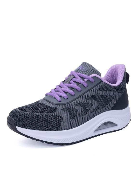 Women's Plantar Fasciitis Relief Orthotic Sneakers, Arch Support Lightweight Lace-Up Walking Shoes Purplegery US 8.5