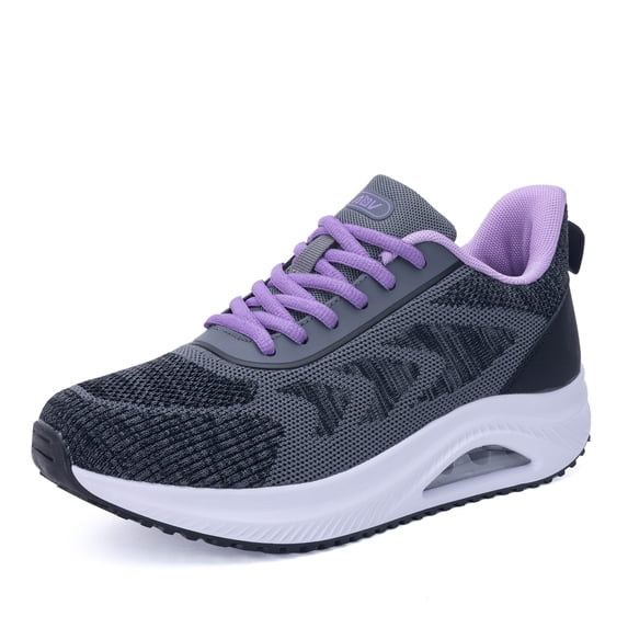 HuJAT Women's Plantar Fasciitis Relief Orthotic Sneakers, Arch Support Lightweight Lace-Up Walking Shoes Purplegery US 8.5