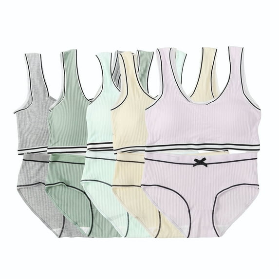 HuaAngel 10-Pack Girls Training Bralette and Hipster Panties Teens Wireless Bras Comfortable Cotton Suitable for Girls from 66-110lbs